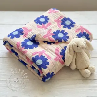 Double gauze/musselin Flowers blue by JENNIFER BOURON ORGANIC