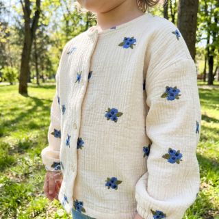 Double gauze/musselin EMBROIDERY STRIPED Fruit natural