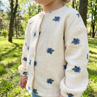 Double gauze/musselin EMBROIDERY STRIPED Fruit natural