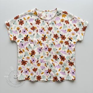 Baumwollstoff Flowers natural/lavender by JENNIFER BOURON ORGANIC