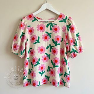 Double gauze/musselin Flowers natural/pink by JENNIFER BOURON ORGANIC