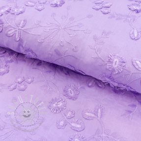 Baumwollstoff EMBROIDERY Catchy leaves purple