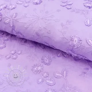 Baumwollstoff EMBROIDERY Catchy leaves purple