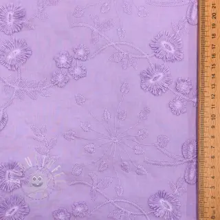 Baumwollstoff EMBROIDERY Catchy leaves purple
