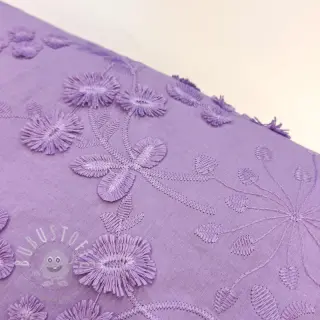 Baumwollstoff EMBROIDERY Catchy leaves purple