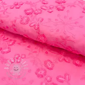 Baumwollstoff EMBROIDERY Catchy leaves pink