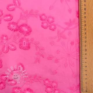 Baumwollstoff EMBROIDERY Catchy leaves pink
