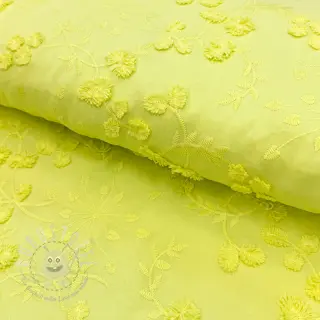 Baumwollstoff EMBROIDERY Catchy leaves lime