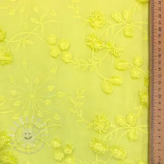 Baumwollstoff EMBROIDERY Catchy leaves lime