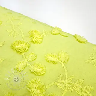 Baumwollstoff EMBROIDERY Catchy leaves lime