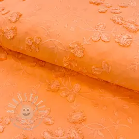 Baumwollstoff EMBROIDERY Catchy leaves orange