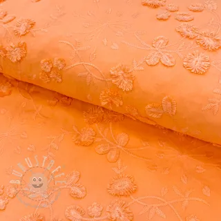 Baumwollstoff EMBROIDERY Catchy leaves orange
