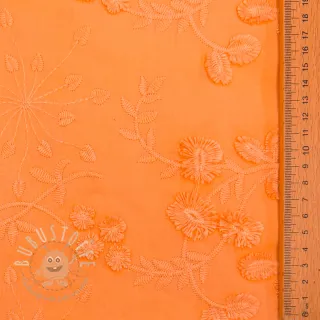 Baumwollstoff EMBROIDERY Catchy leaves orange