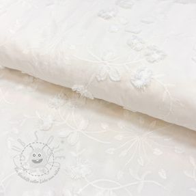 Baumwollstoff EMBROIDERY Catchy leaves off white