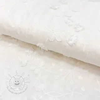 Baumwollstoff EMBROIDERY Catchy leaves off white