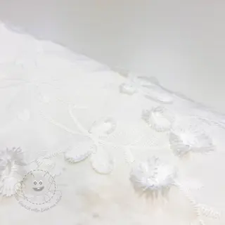 Baumwollstoff EMBROIDERY Catchy leaves off white