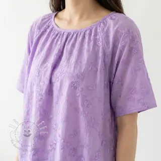 Baumwollstoff EMBROIDERY Catchy leaves purple