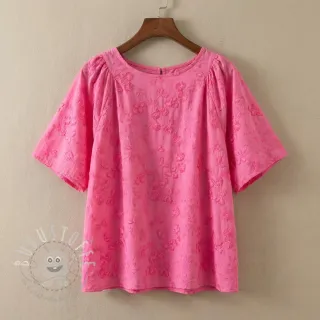 Baumwollstoff EMBROIDERY Catchy leaves pink