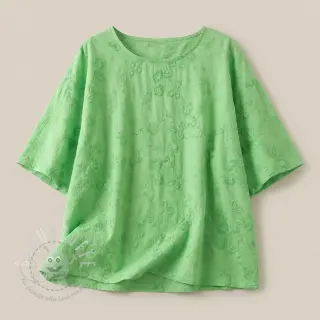 Baumwollstoff EMBROIDERY Catchy leaves green