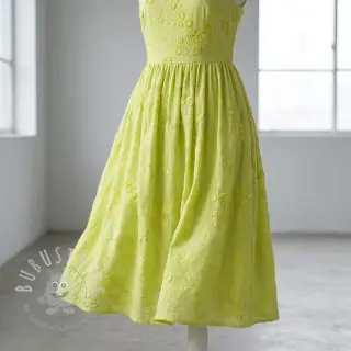 Baumwollstoff EMBROIDERY Catchy leaves lime