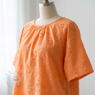 Baumwollstoff EMBROIDERY Catchy leaves orange