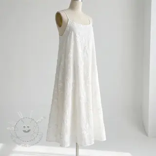 Baumwollstoff EMBROIDERY Catchy leaves off white