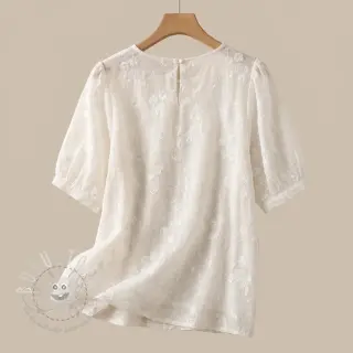 Baumwollstoff EMBROIDERY Catchy leaves off white