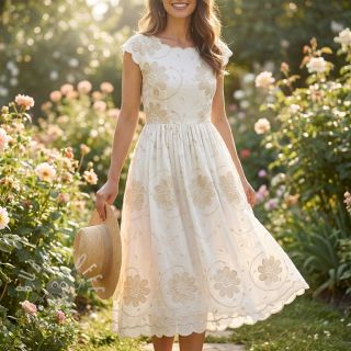 Baumwollstoff EMBROIDERY Bellagio butter