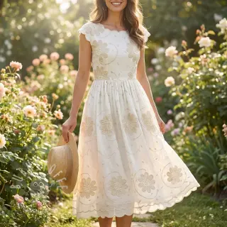 Baumwollstoff EMBROIDERY Bellagio butter