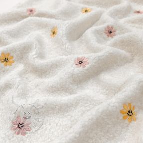 Mantelstoff TEDDY EMBROIDERY Smiley flowers yellow