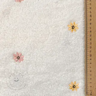 Mantelstoff TEDDY EMBROIDERY Smiley flowers yellow