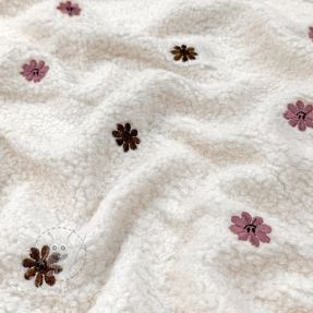 Mantelstoff TEDDY EMBROIDERY Smiley flowers old pink
