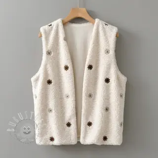 Mantelstoff TEDDY EMBROIDERY Smiley flowers choco
