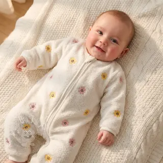 Mantelstoff TEDDY EMBROIDERY Smiley flowers yellow