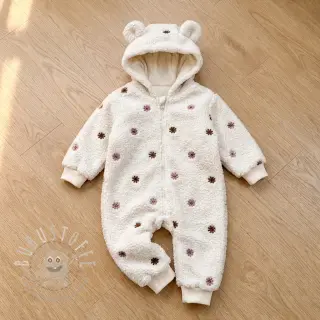 Mantelstoff TEDDY EMBROIDERY Smiley flowers old pink