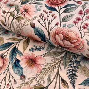 Viskosestoff leinen Floral design D