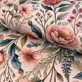 Viskosestoff leinen Floral design D