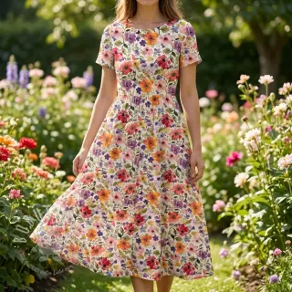 Viskosestoff leinen Floral design B