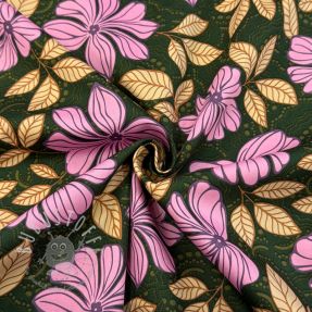 Baumwollstoff SATIN Autumn flowers dark green