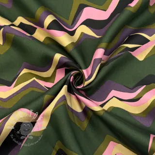 Baumwollstoff SATIN Abstract waves dark green