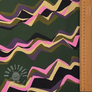 Baumwollstoff SATIN Abstract waves dark green