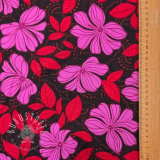 Baumwollstoff SATIN Autumn flowers dark red