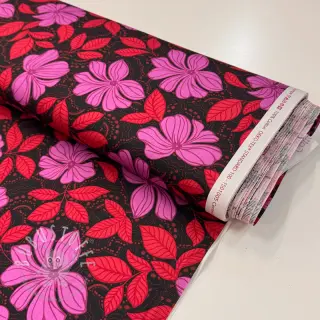 Baumwollstoff SATIN Autumn flowers dark red