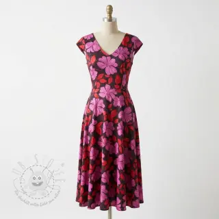 Baumwollstoff SATIN Autumn flowers dark red