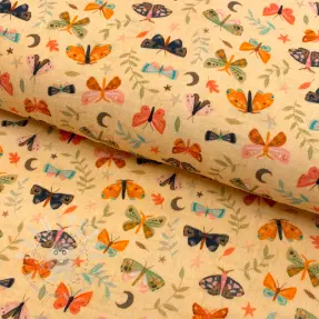 Double gauze/musselin Butterflies soft yellow digital print