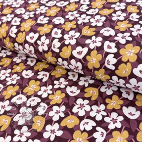 Jersey GLITTER Flowers wine red