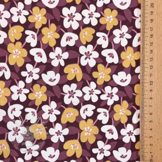Jersey GLITTER Flowers wine red