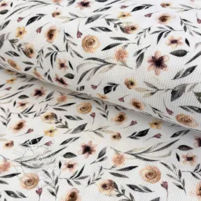 Jersey WAFFLE Flowers white digital print