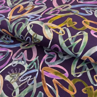 Feincord Hearts dark purple digital print