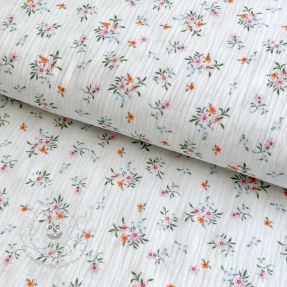 Double gauze/musselin Flowers white ORGANIC